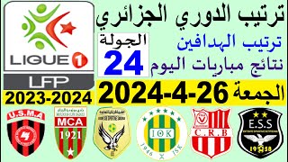 ترتيب الدوري الجزائري وترتيب الهدافين الجولة 24 اليوم الجمعة 26-4-2024 - نتائج مباريات اليوم