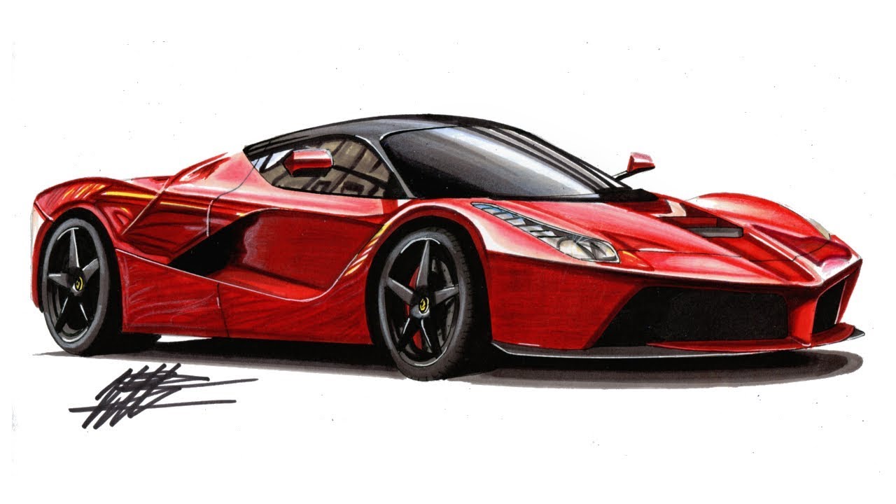 Realistic Car Drawing - Ferrari Laferrari - Time Lapse - YouTube