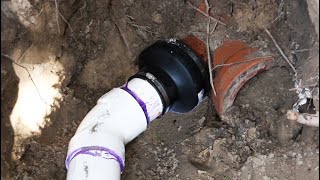 How to Connect PVC pipe to Clay Sewer Pipe using Fernco Coupling