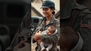 AI Female Warrior with Her Baby #ai #baby #femalewarrior #femalesoldier #aianimation #cute