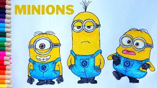 How to Draw Minions- Stuart, Kevin, Bob Step by Step Easy Drawing & Coloring Tutorial #LipsitaArt