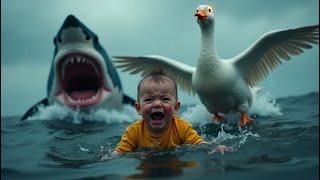 🦢 White Duck Saves Baby👶 from Shark Attack! 🦈