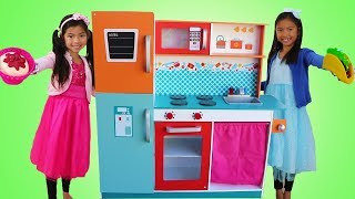 Emma & Wendy Pretend Play COOKING Competition with Cute Giant Kitchen Toy