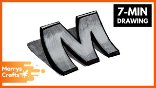 How to Draw 3D Letter M | Drawing with pencil | 3D Art Drawing