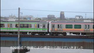 ~E127系・E129系の併結~　越後線 鉄橋での立ち往生後の救援列車発車(2021-5-2)