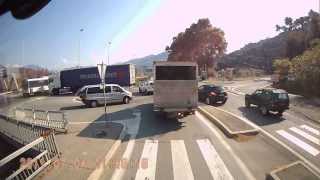 Spanish truck hit by rail crossing barrier. Dash-cam video.