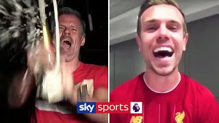 Jordan Henderson celebrates the Premier League title with Jamie Carragher 🍾🏆