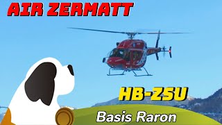 Air Zermatt Rettungsheli HB-ZSU beim Start und Landen auf der Basis Raron