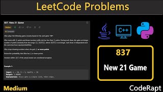 New 21 Game | Leetcode Q.837 | Python | C++ | Java | LeetCode Daily Challenges