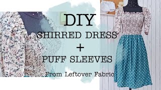 DIY JAHIT SMOCKED/SHIRRED DRESS + PUFF SLEEVES DARI KAIN SISA | LEFTOVER FABRICS | MIFTHAKAJE