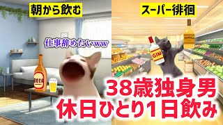 【猫ミーム】38歳独身男、ひとりで1日中飲む休日。みんなはどんなひとり飲み？#猫ミーム #1人飲み #猫マニ