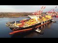 awesome views in 4k large container ship msc azov inbound into halifax ns psa atlantic hub pier