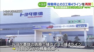 トヨタが停止中の組み立て工場を13日から一部稼働再開　豊田自動織機のエンジン検査不正問題 (24/02/09 18:01)