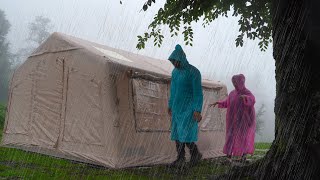 Camping in a Rainy Forest With Inflatable Air Tent