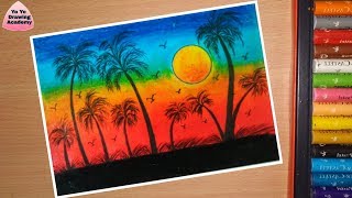 Landscape Drawing With Oil Pastels for Beginners Step by Step