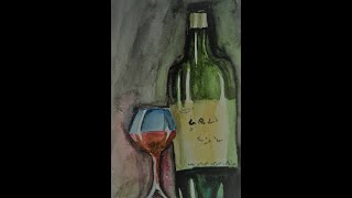 wine bottle watercolor painting || Easy watercolor painting for begginer