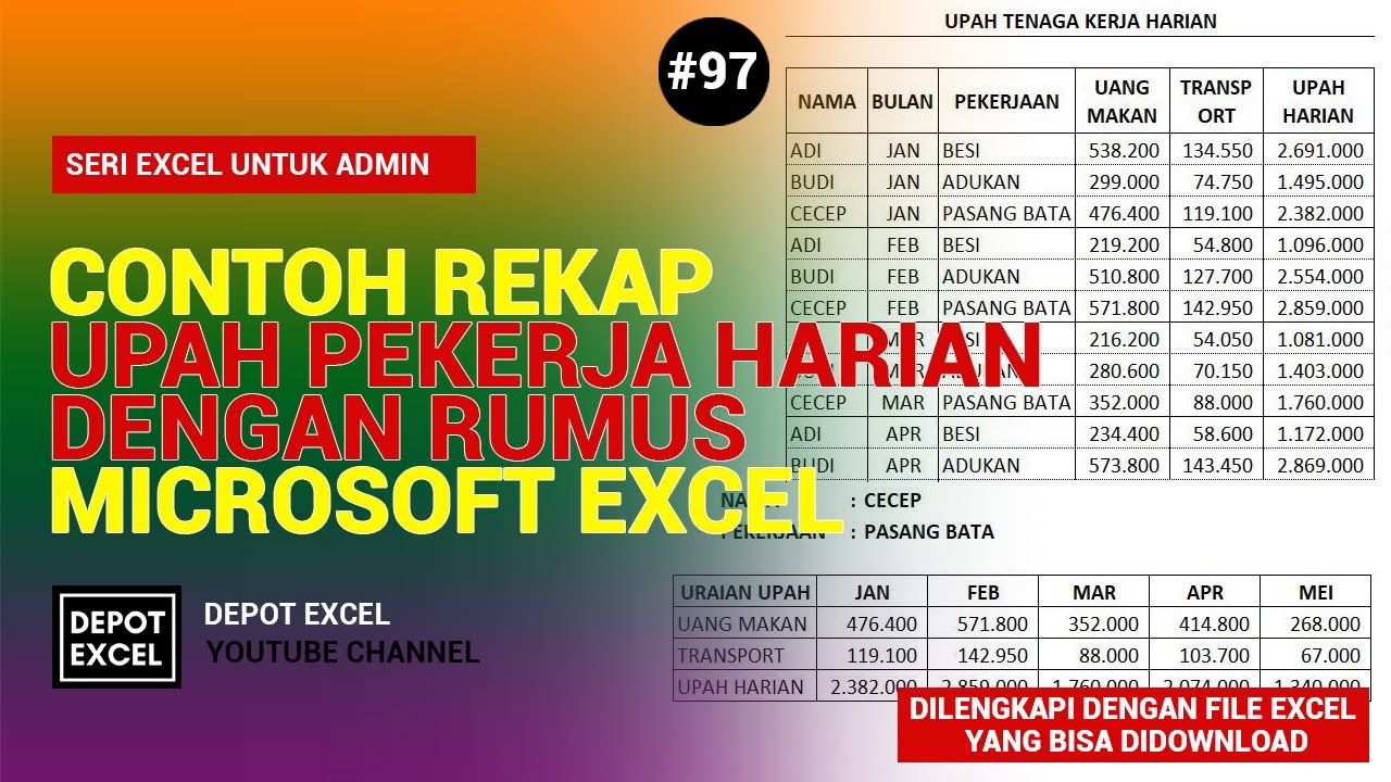 Contoh Rekap Upah Harian Pekerja Di Excel - YouTube