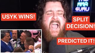 THE MMA GURU REACTS TO OLEKSANDR USYK DEFEATING TYSON FURY BY SPLIT DECISION! HE