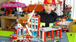 Lego City Fire Truck Pretend Play! Firefighter Toys and Costumes for Kids | JackJackPlays