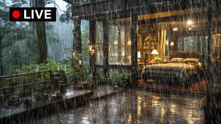 🔴HEAVY RAIN ON THE ROOF of cabin in the forest | Non-stop rain sounds 24/7