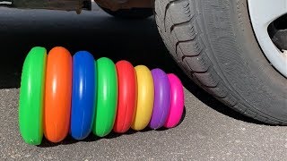 Crushing Crunchy & Soft Things by Car! EXPERIMENT: RAINBOW TOWER RING VS CAR