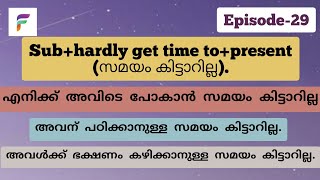 Sub+hardly get time to+present. സമയം കിട്ടാറില്ല.Spoken english in malayalam.