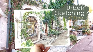 Ink & Watercolor Tutorial | Sketching a street scene in France