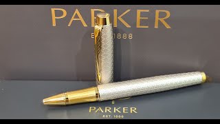 Parker IM Premium Warm Silver GT Rollerball Pen 1931686 Unboxing and demo.