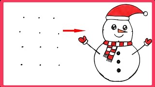 snowman drawing / christmas drawing / how to draw snowman easy step by step  rangoli kolam dots 2025