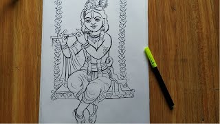 very easy line art bal krishna,krishna thakur drawing,how to draw bal gopal,how to draw lord krishna