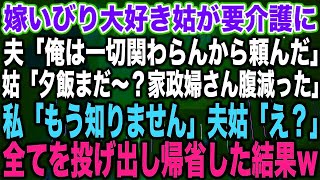 【スカッとする話】嫁いびり大好き姑が要介護に夫「俺は一切関わらんから頼んだ」姑「夕飯まだ〜？家政婦さん腹減った」私「もう知りません」夫姑「え？」全てを投げ出し帰省した結果w