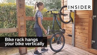 This bike rack hangs your bike vertically