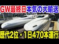 【1日で60万人輸送！】限界まで大増発して乗客を捌く東海道新幹線GW最終日の本気の輸送が凄すぎた！！！