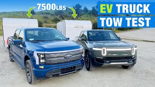 Electric Truck Tow Test: 2022 Rivian R1T vs. 2022 Ford F-150 Lightning | Towing with Electric Trucks