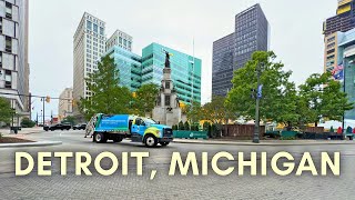 Michigan Walking Tour, USA: Downtown Detroit - 4K