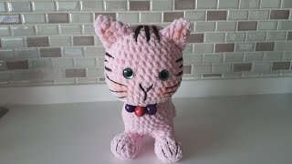 1. BÖLÜM SADECE 1 ADET KADİFE İPTEN KEDİ YAPIMI (crochet cat made from velvet rope)