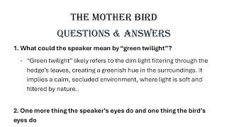 The Mother Bird Poem Class 7 Question Answer of Gulmohar Book Golden Jubilee Edition