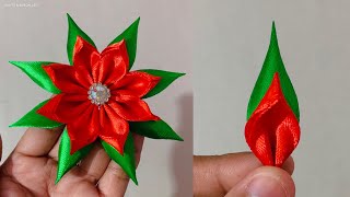 Christmas Decoration Ideas | Make a Poinsettia bloom using ribbon | Christmas ornament making