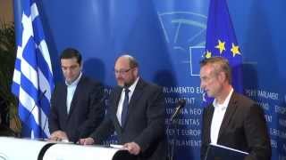 Tsipras - Schulz - Glezos - Sakorafa at  European Parliament