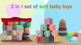Montessori Toys for Babies | 3 in 1 Soft Baby Toys Bundle | Baby Toys 6 to 12 Months | Sensory Toys