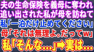 【スカッとする話】夫の保険金を義母に奪われ義実家を追い出された私が母を訪ねて「1日だけ泊めて下さい」母「それは無理よｗ」私「そんな…」→1週間後、義母はこの世の地獄を見るハメに【修羅場】