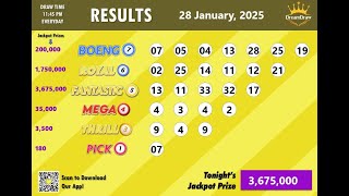 Dream Draw Free Raffle Draw results for January 28, 2025.