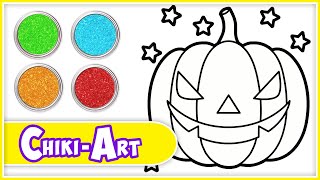 How To Draw Halloween Pumpkin | Drawing and Glitter Coloring For Kids | Chiki Art