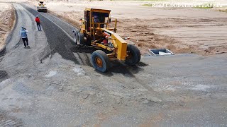 Development Building To Village Building Foundation By CATERPILLAR 14G Motor Grader Grading Gravel