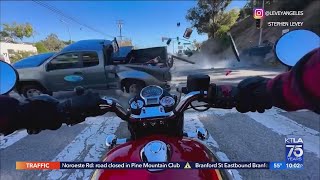 Motorcyclist survives terrifying car crash caught on camera in Malibu