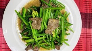 Fried Pig Liver with Chive Flower--ឆាថ្លើមជ្រូកផ្កាគូឆាយ​​​​​​​​​​​​​​​​​​​​