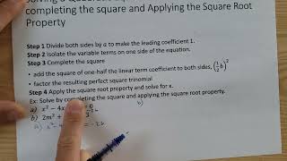 Math 0925 - Chapter 11 sections 1\u00262 - Square Root Property and Completing the Square