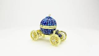 BLUE FABERGE EGG WITH CARRIAGE TRINKET BOX RUSSIAN EGG  DECORATED WITH SWAROVSKI CRYSTALS