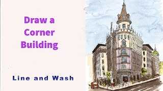 How to draw and paint a corner building in 2 point perspective