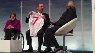 OYW 2010 One Young World - Desmond Tutu and signed David Beckham shirt